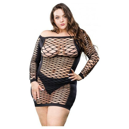 Beverly Hills Naughty Girl Diamond Mesh Long Sleeve Plus Size Lingerie Dress - Model NG-LS-001 - Women's Intimate Apparel for Sensual Nights - Queen Size 16-24