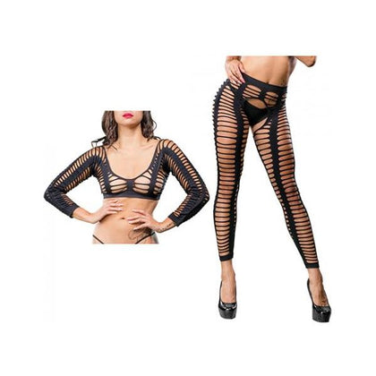 Beverly Hills Naughty Girl Crotchless All Over Straps Mesh Leggings - Sensual Intimates Lingerie #NGC-ASML-BLK - Women's Seductive Allure for Intimate Moments - One Size Fits Most