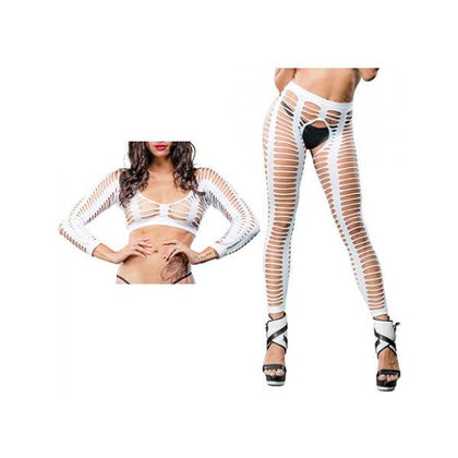 Beverly Hills Naughty Girl Crotchless All Over Straps Mesh Leggings - Sensual White Lingerie for Women - Model NG-CLS-001 - Alluring Legwear for Intimate Moments - One Size Fits Most