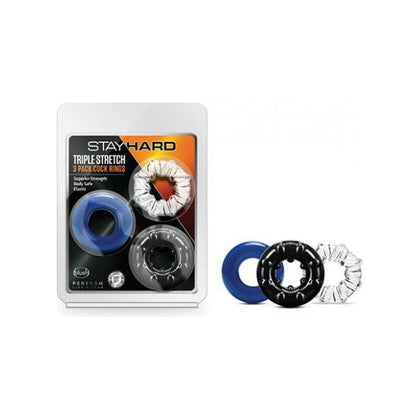 Introducing the Stay Hard Triple Stretch Cock Rings - Pack Of 3: The Ultimate Pleasure Enhancers for Men and Couples in Sensational Styles and Colors - Adult Naughty Store