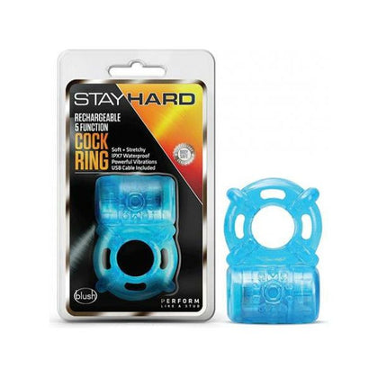 Stay Hard Rechargeable 5 Function Cock Ring - The Ultimate Pleasure Enhancer for Endless Play - Blue