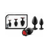 Bling Plugs Training Kit - Black Silicone Anal Training Set for Beginners - Model BP-2001 - Unisex - Pleasure for the Backdoor - Red Gems