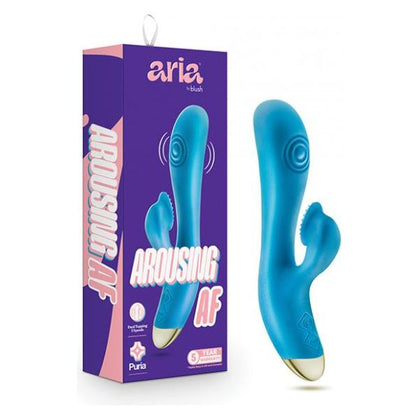 Aria® Arousin' AF Silicone Rechargeable Vibrating Rabbit - Model R-101, for Women - Clitoral and G-Spot Stimulation - Blue