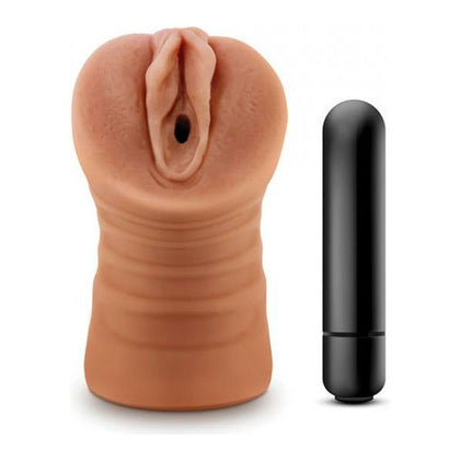 M for Men Julieta Mocha Tan Realistic Vagina Stroker - Pleasure Enhancing Vibrating Bullet - Model JM-001 - Men's Intimate Pleasure Toy