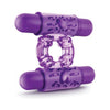 Introducing the PleasureMax Double Play Dual Vibrating Cock Ring in Sensational Purple - Adult Naughty Store