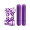 Introducing the PleasureMax Double Play Dual Vibrating Cock Ring in Sensational Purple - Adult Naughty Store