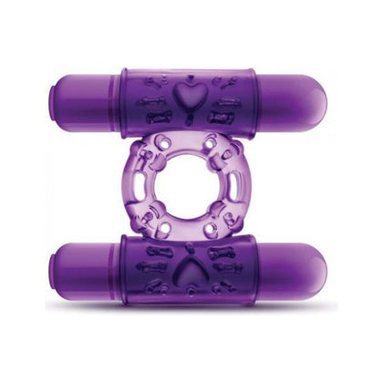 Introducing the PleasureMax Double Play Dual Vibrating Cock Ring in Sensational Purple