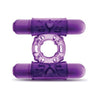 Introducing the PleasureMax Double Play Dual Vibrating Cock Ring in Sensational Purple - Adult Naughty Store