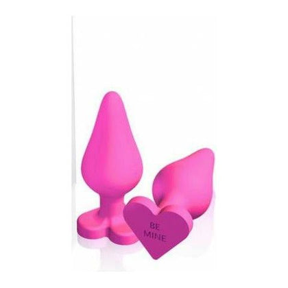 Introducing the Playful Pleasures Naughty Candy Hearts Pink Butt Plug - Model NC-1234: A Delightful Delicacy for Anal Exploration!