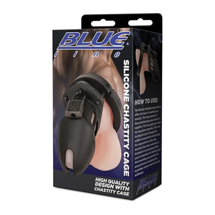 Blue Line Silicone Chastity Cage - Model X1 - Male - Genital Restraint Device for Pleasure Control - Black