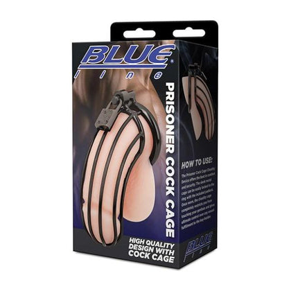 Blue Line Stainless Steel Prisoner Cock Cage - Model XYZ - Male Chastity Device for Testicle Enclosure - Black