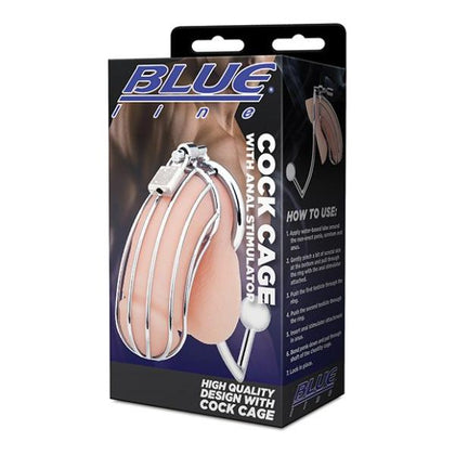 Blue Line Cock Cage W-anal Stimulator - Silver