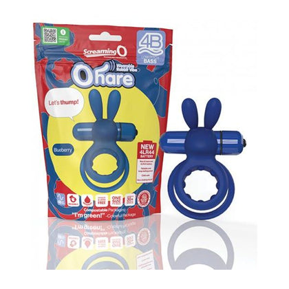 Screaming O 4B Ohare Blueberry Vibrating Rabbit Ears Cock Ring for Couples - Deep Rumbling Bass Vibrations - 5 Speeds + Pulse Pattern - Waterproof - Reusable - Child-Safe