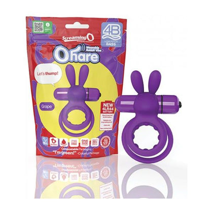Screaming O 4B Ohare - Grape: Powerful Bass Vibrating Rabbit Ears Cock Ring for Men and Women - Targeted Stimulation and Sensual Pleasure - Model 4B with 5 Speeds and Pulse Patterns - Waterproof - Long-Lasting Battery - Eco-Friendly Packaging
