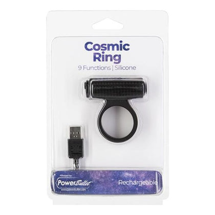 PowerBullet Cosmic Cock Ring W-Rechargeable Bullet - 9 Functions Black - Adult Naughty Store