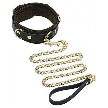 Spartacus BDSM Collar & Leash Set - Brown Leather with Gold Accent Hardware - Unisex Bondage Accessories for Sensual Play
