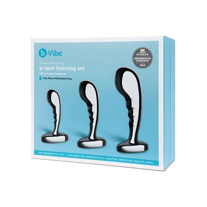 b-Vibe Model X3 Stainless Steel P-Spot Training Set: The Ultimate Prostate Pleasure Experience for Men in Sleek Silver