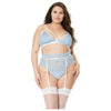 Scallop Stretch Lace Bra, Garter Belt & G-String Light Blue-White 2X - Elegant Intimates Women's Lingerie Set for Sensual Comfort and Style - Model 2XSCALLOP-LBW - Adult Naughty Store