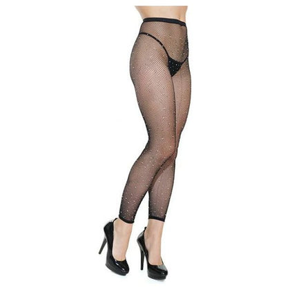 Coquette International Black Footless Fishnet Rhinestone Pantyhose O-S Women's Lingerie A-123 - Sensual Legwear for Alluring Nights - Adult Naughty Store