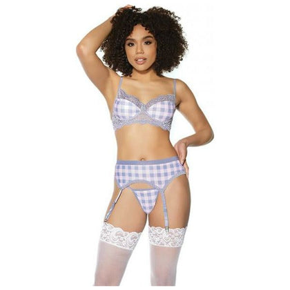 Elegant Intimates Crystal Pink Buffalo Check Print Lingerie Set - Grey-Pink XL for Women's Seductive Comfort - Adult Naughty Store