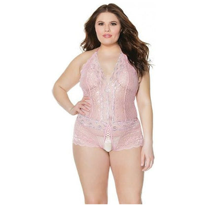 Crystal Pink Halter Crotchless Teddy - Sensual Lingerie for Women - Model CPHT-OSXL - Enhance Intimacy and Confidence - Size 14-20
