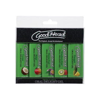 Doc Johnson GoodHead Tropical Fruits Oral Delight Gel - Assorted Flavors Pack Of 5: Coconut, Mango, Passion Fruit, Pineapple, and Strawberry Kiwi