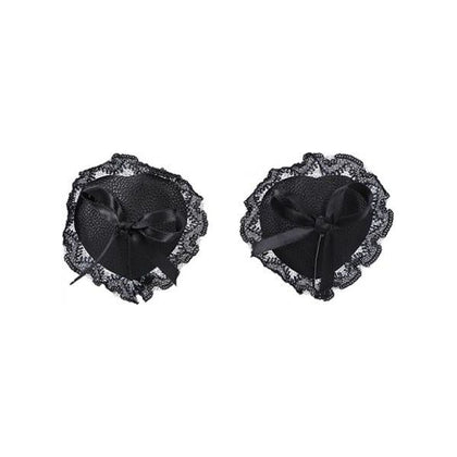 Introducing the Sensualuxe Black Vegan Leather and Lace Nipple Pasties - Model SL-001, Women's Intimate Lingerie for Exquisite Pleasure, Size S/M