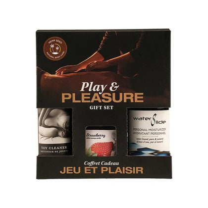 Earthly Body Holiday-Valentines Play & Pleasure Gift Set - Assorted Strawberry Flavored Intimate Essentials for Couples - Waterslide Lubricant 4 oz., Toy Cleaner 4 oz., and Limited Edition Edible Candle in a Glass Jar 3.6 oz.