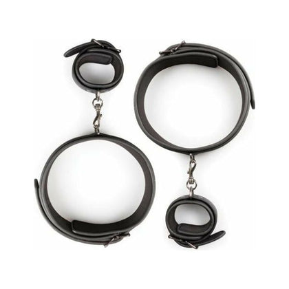 Easy Toys Thigh & Wrist Cuff Restraint Set Black - Premium Faux Leather BDSM Bondage Toy for Intimate Control and Sensual Play