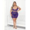 Escante Midnight Purple Lace & Mesh Long Line Bra, Garter Skirt & G-String Set - Model 3X - Women's Lingerie for Sensual Intimate Moments - Size 22-24, DD+ Cup - Adult Naughty Store