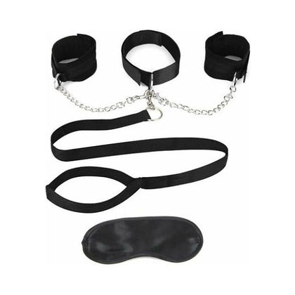 Lux Fetish Collar, Cuffs & Leash Set - BDSM Bondage Kit for Couples - Model LF-CCS-001 - Unisex - Restraint and Sensory Play - Black