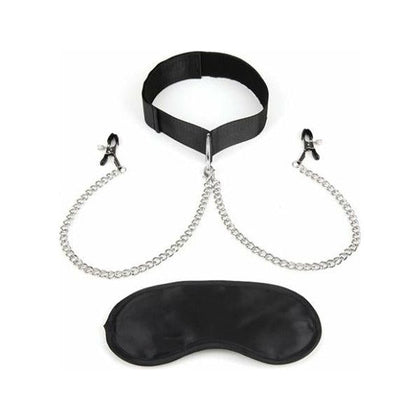 Lux Fetish Adjustable Pressure Collar & Nipple Clamps Set - Model XYZ - Unisex - Nipple Stimulation - Black
