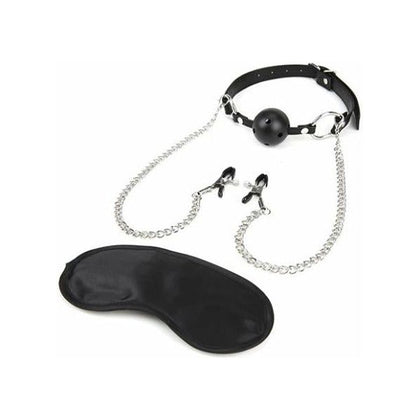 Lux Fetish Breathable Ball Gag Adjustable Nipple Clamps - Ultimate BDSM Pleasure Set for Sensual Exploration - Model LFBG-2000 - Unisex - Intense Stimulation for Mouth and Nipples - Black