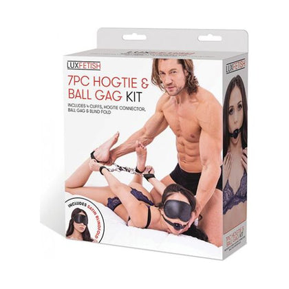 Lux Fetish 7-Piece Hogtie & Ball Gag Kit - Comprehensive Bondage Set for Sensual Exploration - Model 7HGK-001 - Unisex - Pleasure in Restraint - Midnight Black