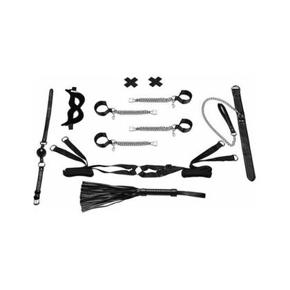 Lux Fetish All Chained Up Bondage Play 6 Piece Bedspreader Set - Model LS-2000 - Unisex - Full Body Restraint Kit for Couples, Threesomes, and Group Play - Black