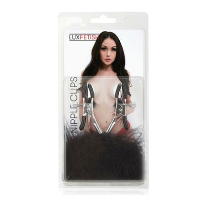 Lux Fetish Feather Nipple Clips - Black: Exquisite Sensation for Intimate Play