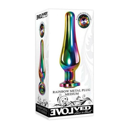 Evolved Rainbow Metal Plug - Medium: Exquisite Aluminum Alloy Anal Pleasure Toy, Model RMP-02, Unisex, Backdoor Delight, Vibrant Rainbow Color - Adult Naughty Store