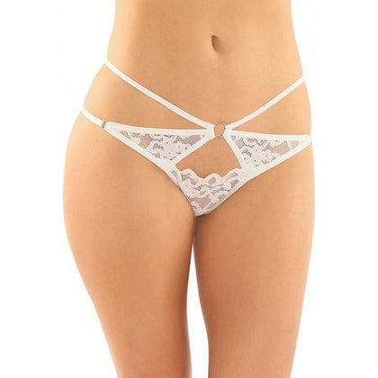 Jasmine Strappy Lace Thong with Front Keyhole Cut Out - Model JST-001 - Women's Intimate Lingerie - White - Size L-XL - Adult Naughty Store