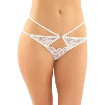 Jasmine Strappy Lace Thong with Front Keyhole Cut Out - Women's Intimate Lingerie - Model JS-001 - White - Size S-M