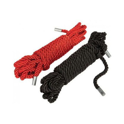 Restrain Me Shibari Silk Bondage Rope Twin Pack - Versatile Restraint Set for Sensual Exploration - 5m (16ft) Length - Ideal for Beginners and Experts - Unisex - Intensify Pleasure in Style with Luxurious Black and Red Ropes