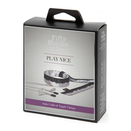 Fifty Shades of Grey Play Nice Satin & Lace Collar & Nipple Clamps - Elegant BDSM Set for Sensual Pleasure - Model: PN-789 - Unisex - Nipple Stimulation - Black