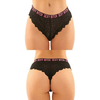 Vibes Buddy Women's Sexy Bitch Lace Panty & Micro Thong Black-Pnk L-XL - Seductive Intimates Set for Sensual Comfort and Confidence