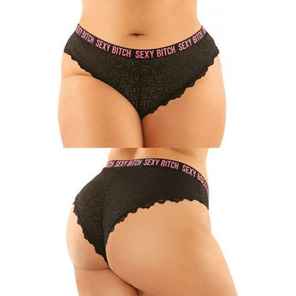 Vibes Buddy Women's Sexy Bitch Lace Panty & Micro Thong Set - Black/Pink, Queen Size DD/DDD