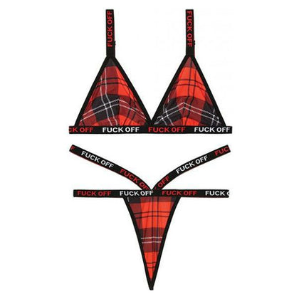 Fantasy Lingerie Vibes Red Plaid F*ck Off Bralette & Thong Set L-XL - For Women, Intimate Pleasure, Size 12-16