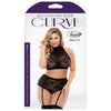 Curve Katia Halter Bra & Gartered Panties Set - Seductive Black Lingerie for Plus-Size Women (3X-4X) - Model KHBGP-34X - Enhances Sensual Appeal and Confidence - Adult Naughty Store