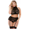 Curve Katia Halter Bra & Gartered Panties Set - Seductive Black Lingerie for Plus-Size Women (3X-4X) - Model KHBGP-34X - Enhances Sensual Appeal and Confidence - Adult Naughty Store