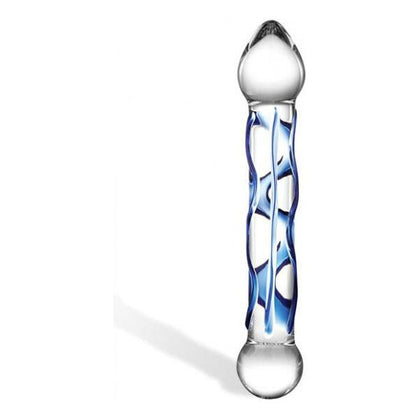 Glas Full Tip Textured Glass Dildo - Model FT-65C - Unisex Pleasure Toy for Complete Sensual Exploration - Clear and Blue