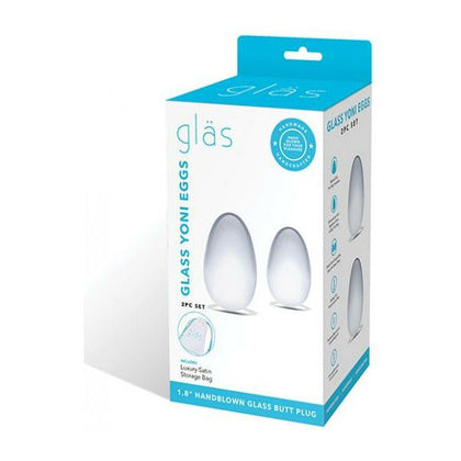 Glas Clear Glass Yoni Eggs Set - Strengthening Pelvic Floor Exercisers for Women - Teardrop Shape - Model: 2 Pc - Clear