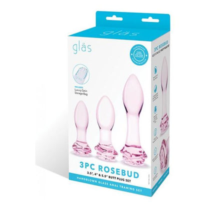 Introducing the Luxurious Glas 3 Pc Rosebud Butt Plug Set - Model RBP-3P, Designed for All Genders to Experience Exquisite Anal Pleasure in Pink