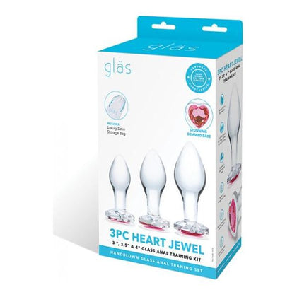 Glas 3 Pc Heart Jewel Glass Anal Training Kit - Model GATK-001 - Unisex - Anal Pleasure - Red - Adult Naughty Store